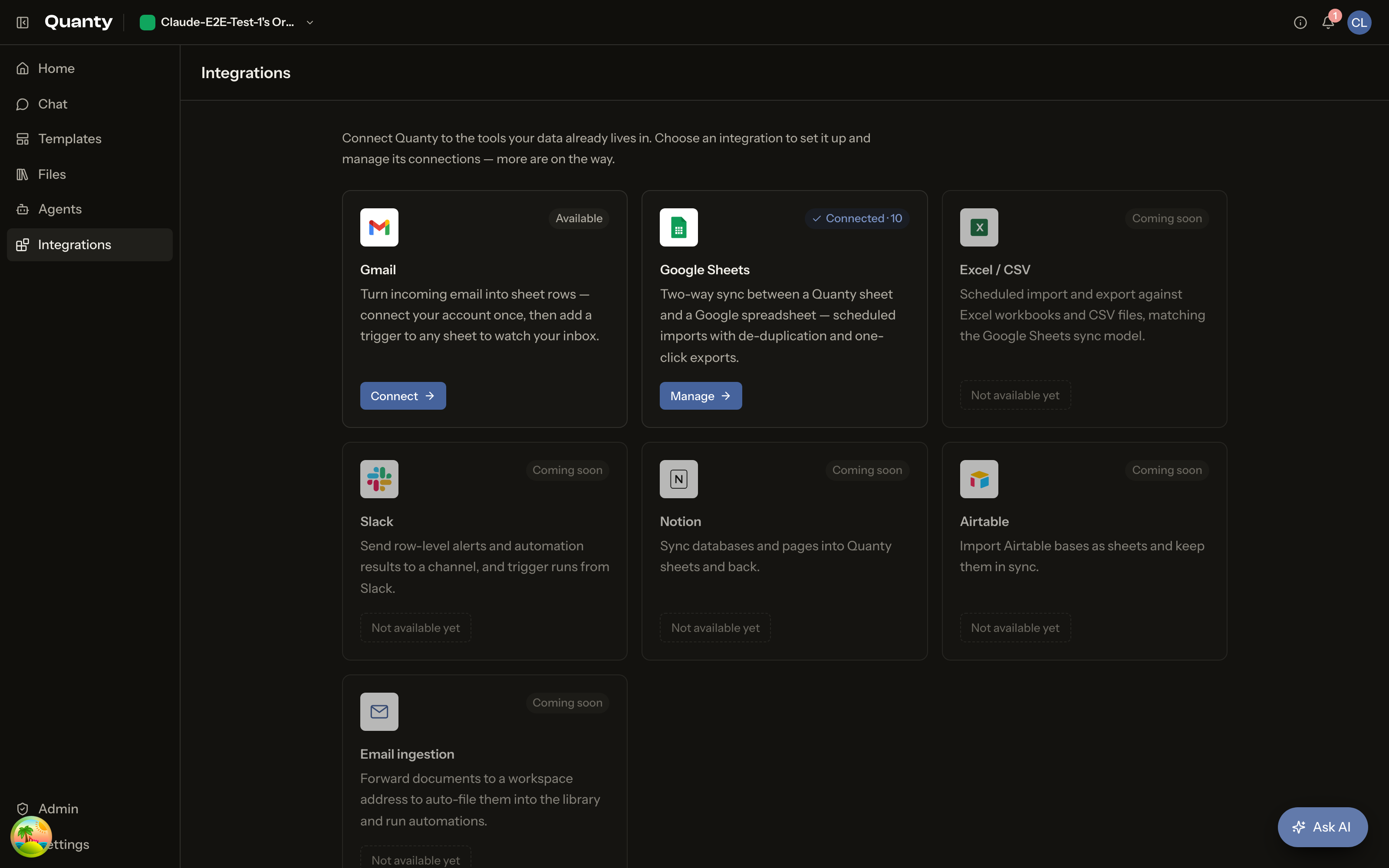 The Integrations hub